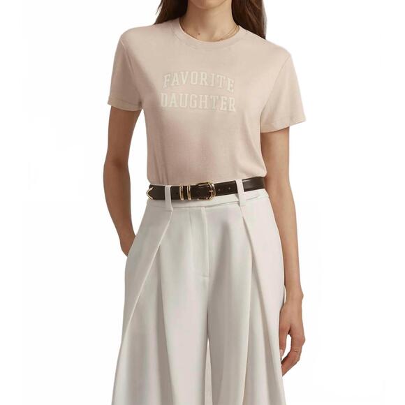 FAVORITE DAUGHTER Tops - NEW FAVORITE DAUGHTER cropped collegiate tee in rosewater/snow white